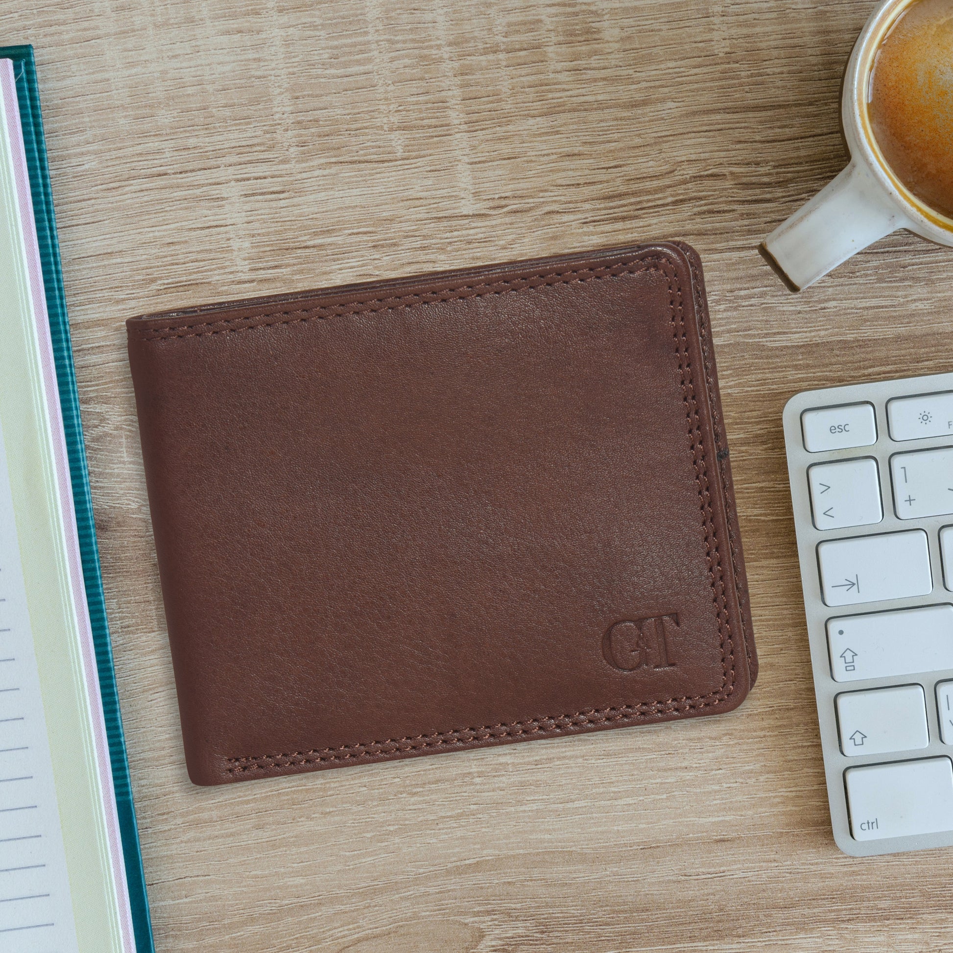 GT-003BF Tan Full-Grain Leather Bi-Fold Wallet: Slim RFID Wallet