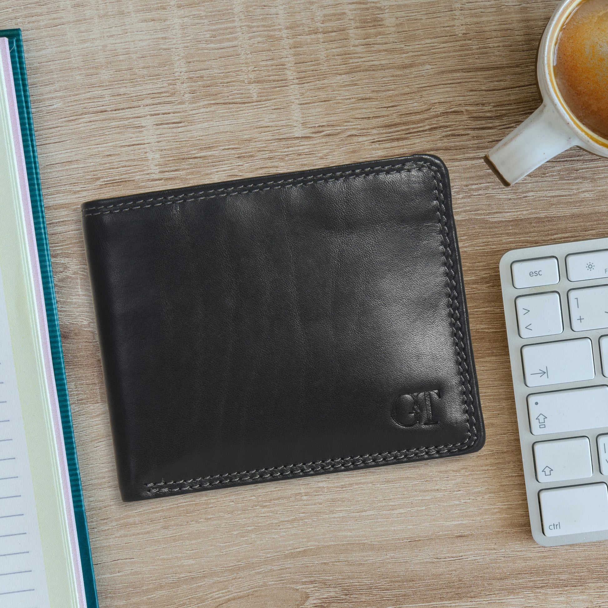 GT-003BF Tan Full-Grain Leather Bi-Fold Wallet: Slim RFID Wallet