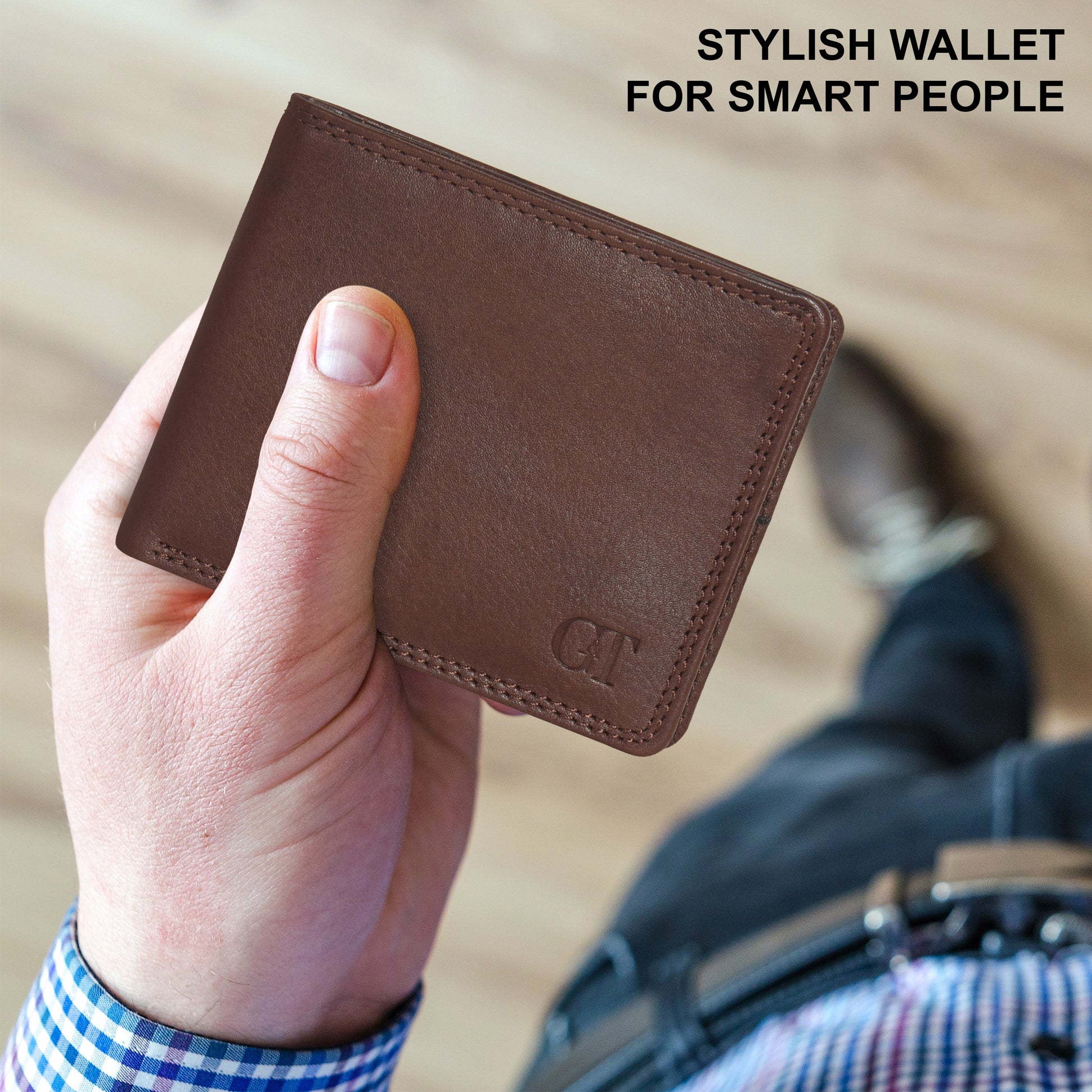 GT-003BF Tan Full-Grain Leather Bi-Fold Wallet: Slim RFID Wallet