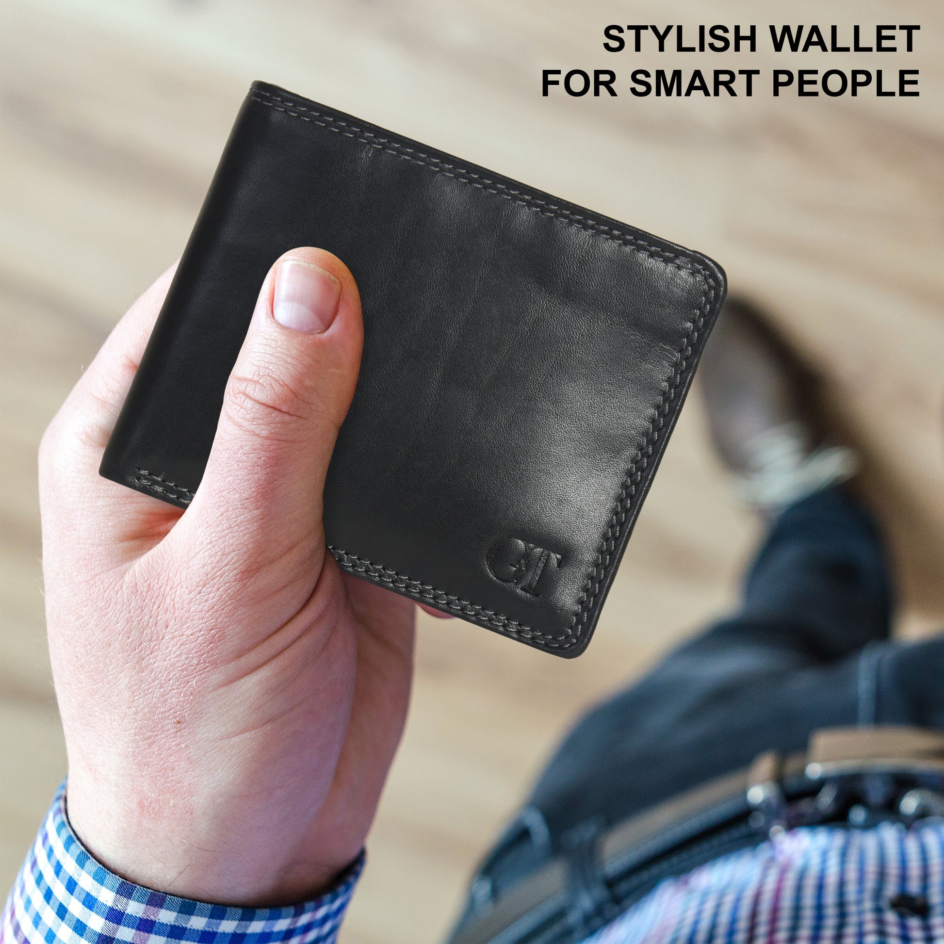 GT-003BF Tan Full-Grain Leather Bi-Fold Wallet: Slim RFID Wallet
