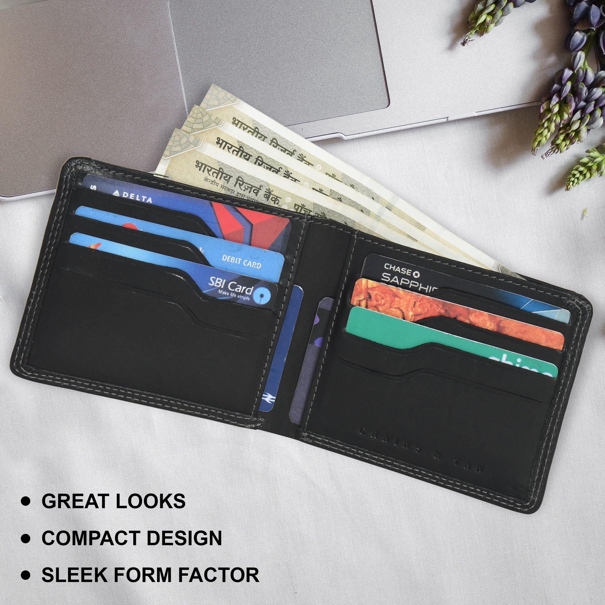 GT-003BF Tan Full-Grain Leather Bi-Fold Wallet: Slim RFID Wallet