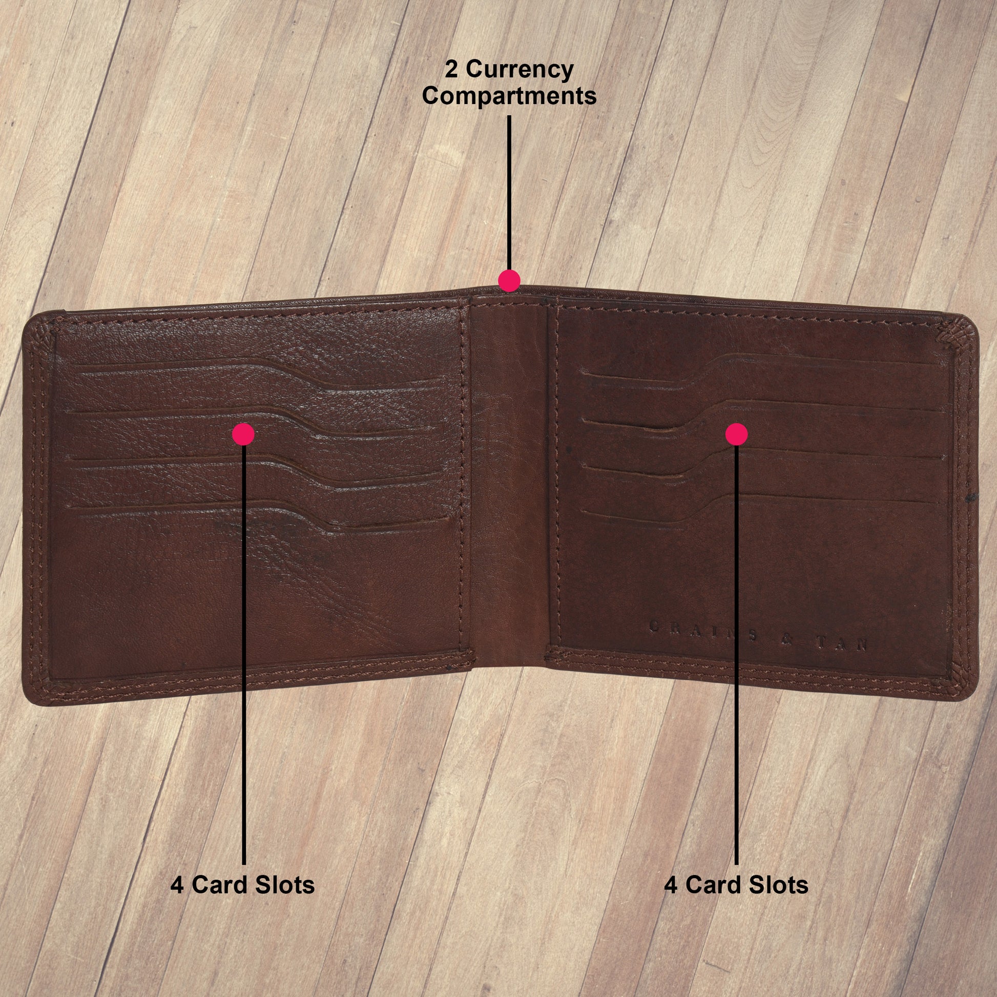 GT-003BF Tan Full-Grain Leather Bi-Fold Wallet: Slim RFID Wallet