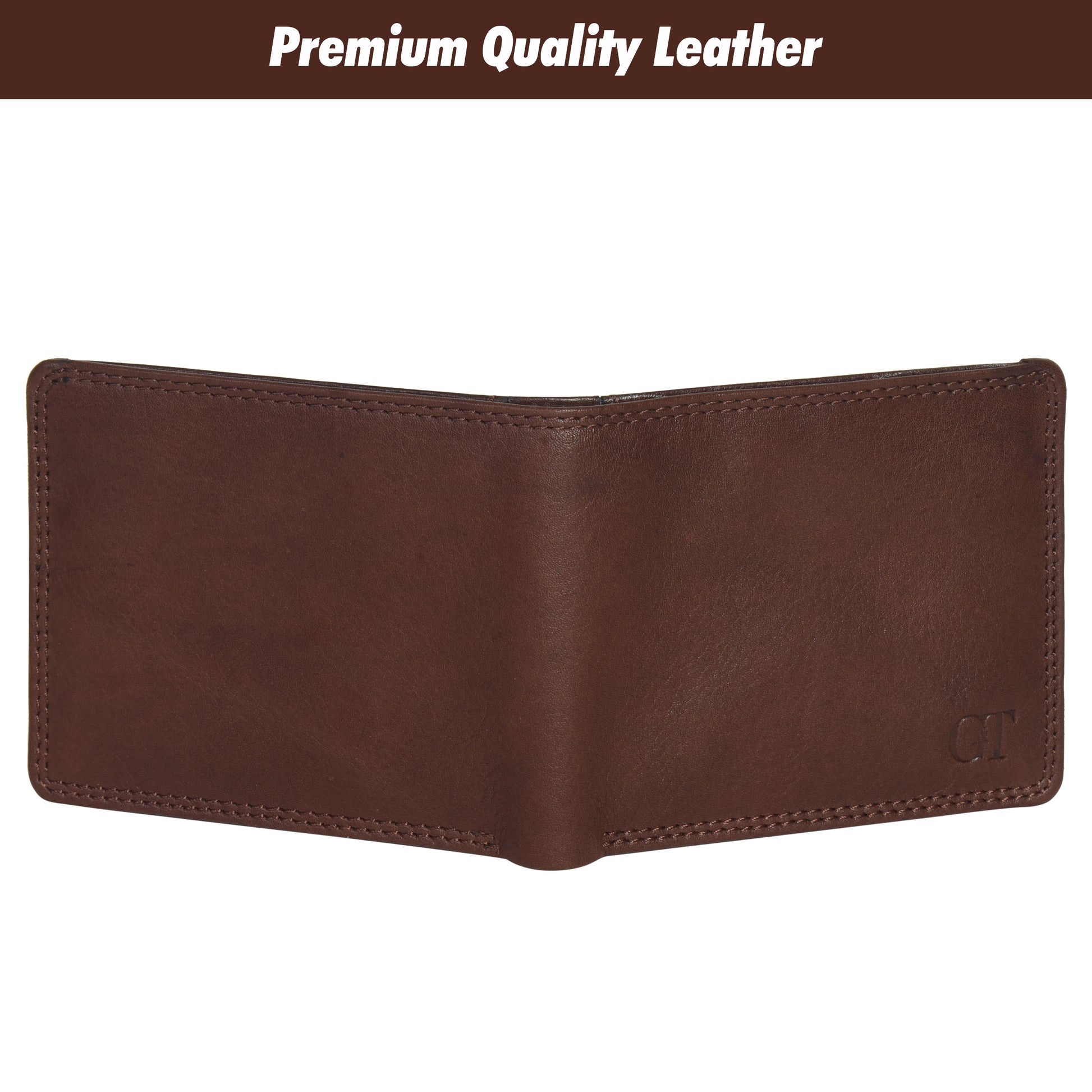 GT-003BF Tan Full-Grain Leather Bi-Fold Wallet: Slim RFID Wallet