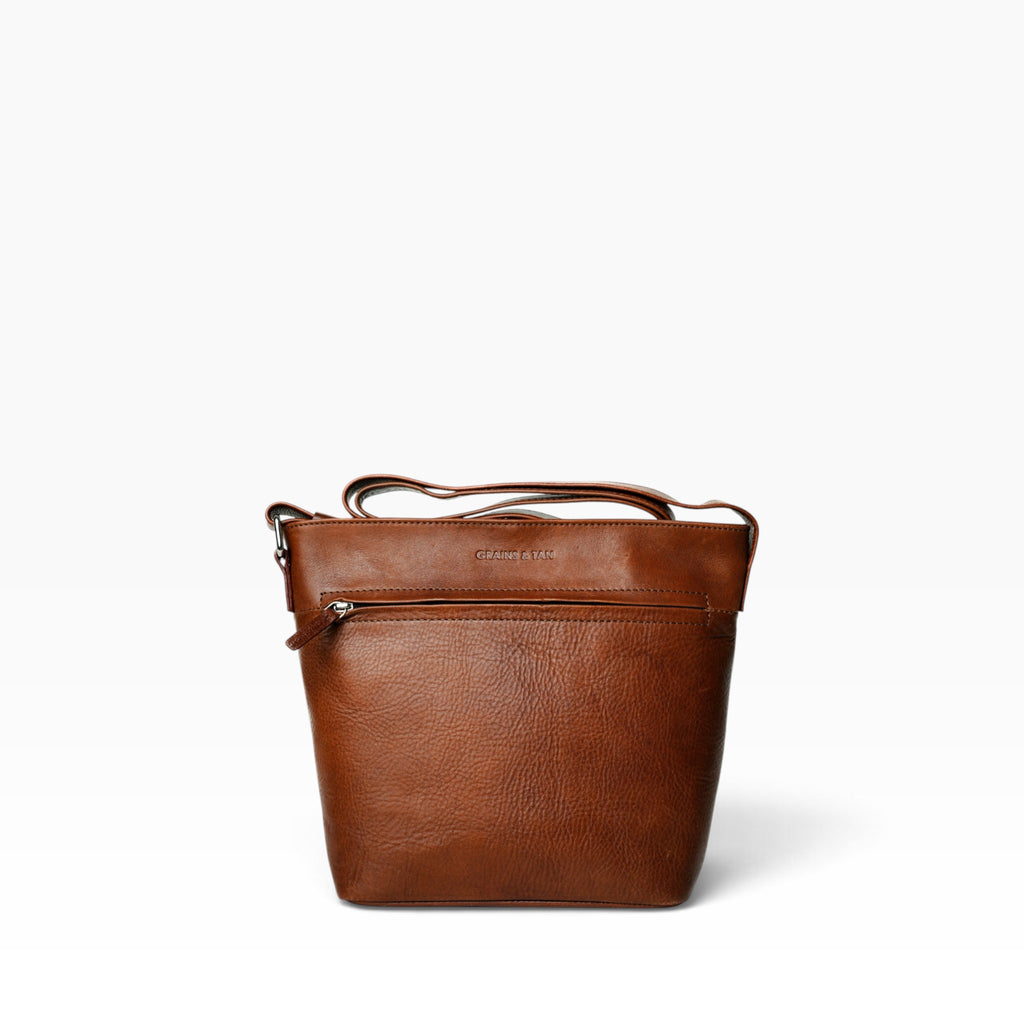 GT-H90 Grains & Tan Full-grain Leather Classic Bucket Crossbody/Shoulder Bag — Waxy Vegetable-Tanned Leather