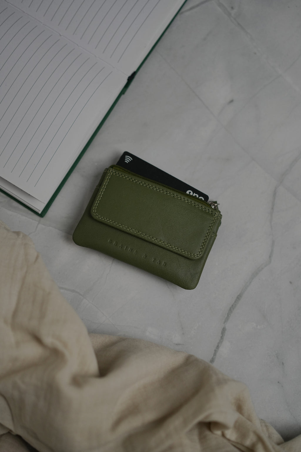 GT-KR4 Full-Grain Leather Coin Purse with Keyring: Grains & Tan Cowhide