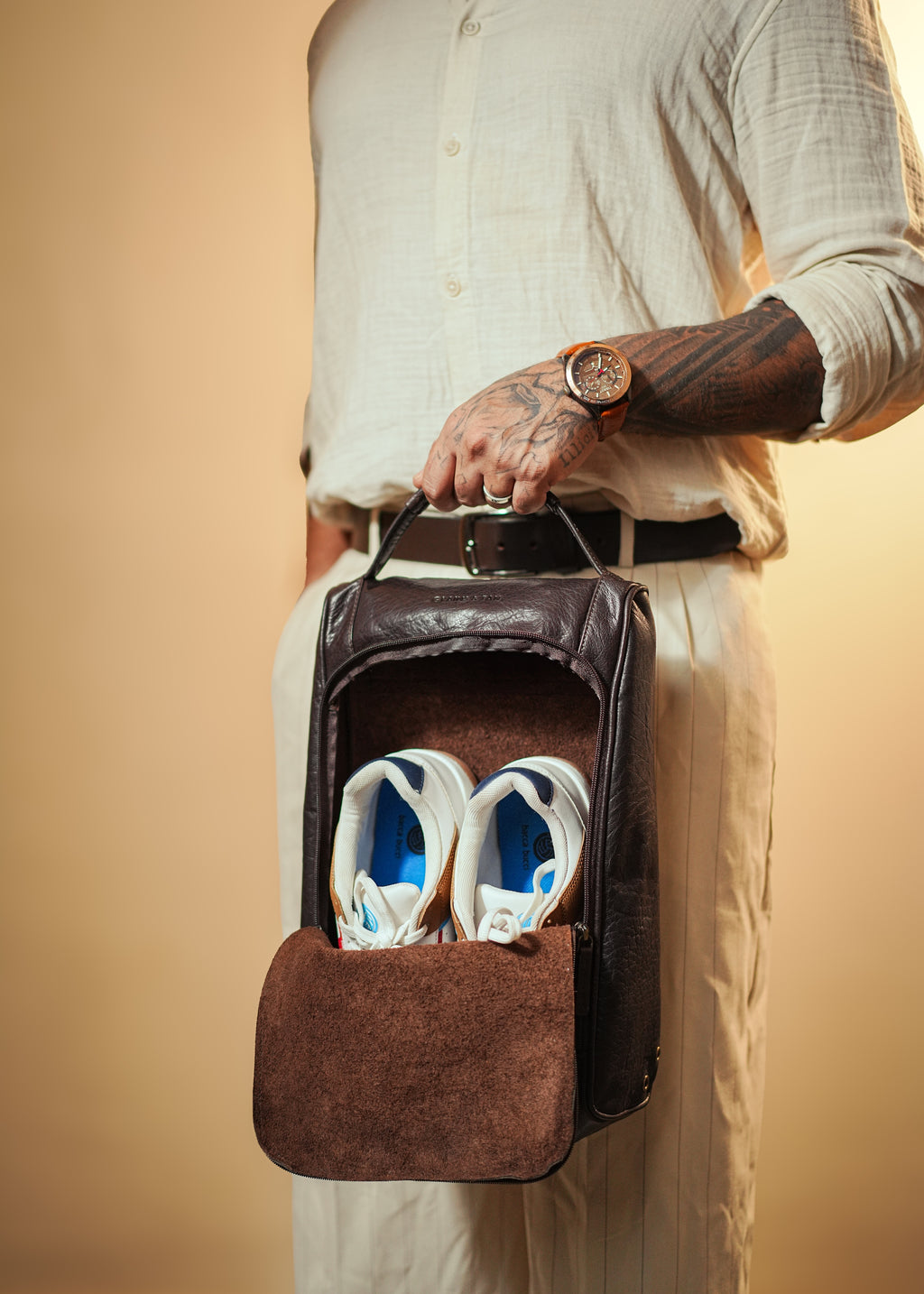 GT-SB01 Grains & Tan Full-grain Leather Shoe Bag | Premium Travel Shoe Case