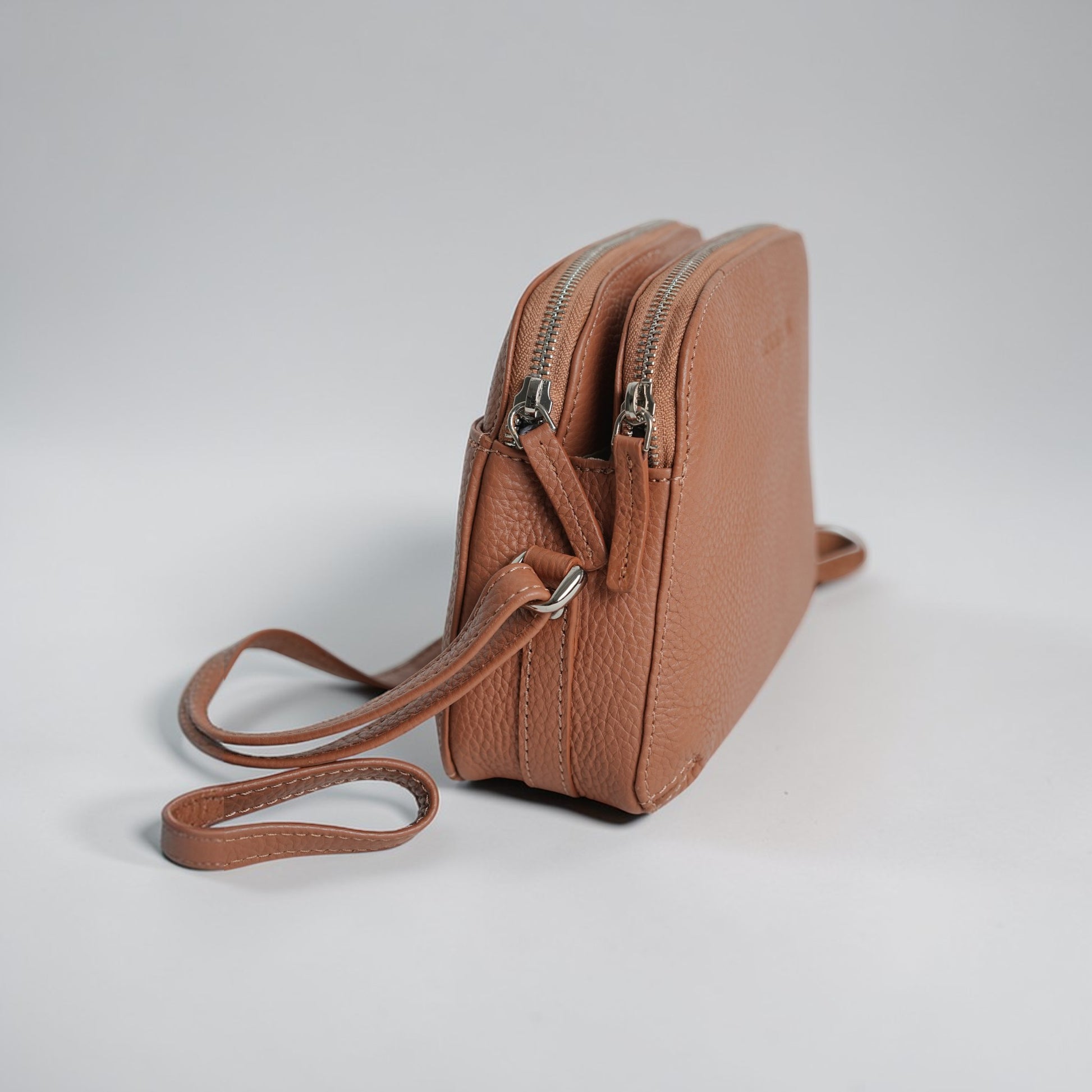 Grains & Tan Full-grain Leather Double-Zip Crossbody Bag