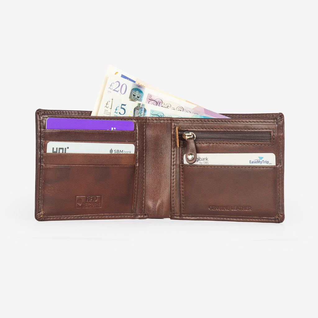 GT-TW1 Grains & Tan Full-grain Leather Large Men's Bi-fold Wallet, Euro Size Wallet (RFID Protected)