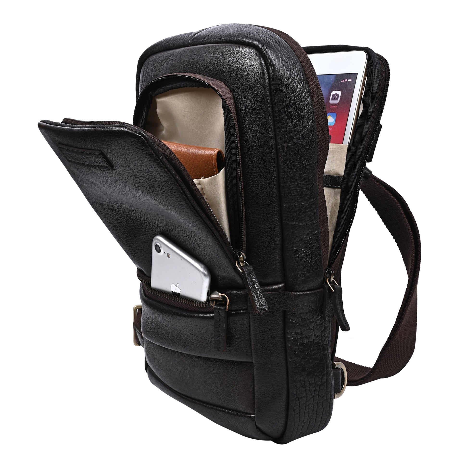 GT-KH8 Grains & Tan Full-grain Crossbody Travel Bag with Anti-theft Zip Pocket