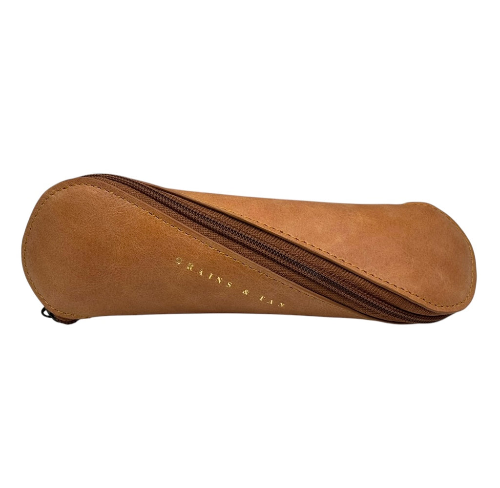 The Orford Leather Glasses Case – Slim Spiral Zip Sunglasses Case | Grains & Tan