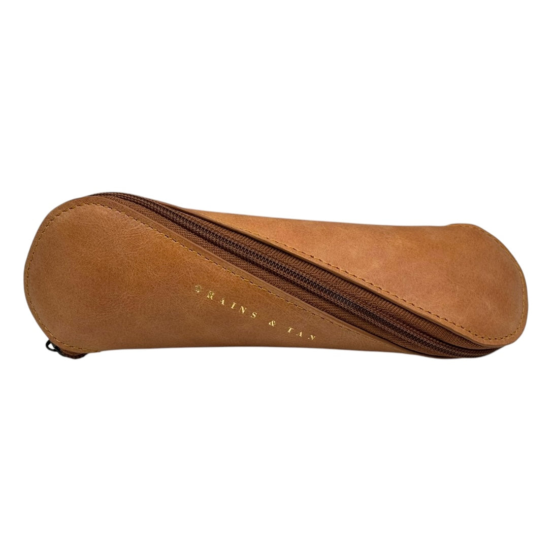 The Orford Leather Glasses Case – Slim Spiral Zip Sunglasses Case | Grains & Tan