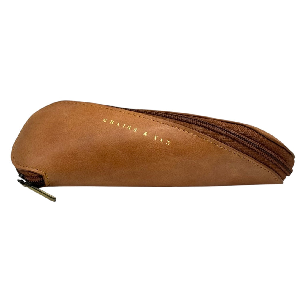 The Orford Leather Glasses Case – Slim Spiral Zip Sunglasses Case | Grains & Tan