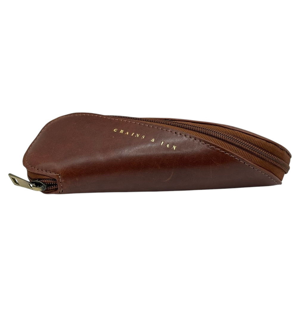 The Orford Leather Glasses Case – Slim Spiral Zip Sunglasses Case | Grains & Tan