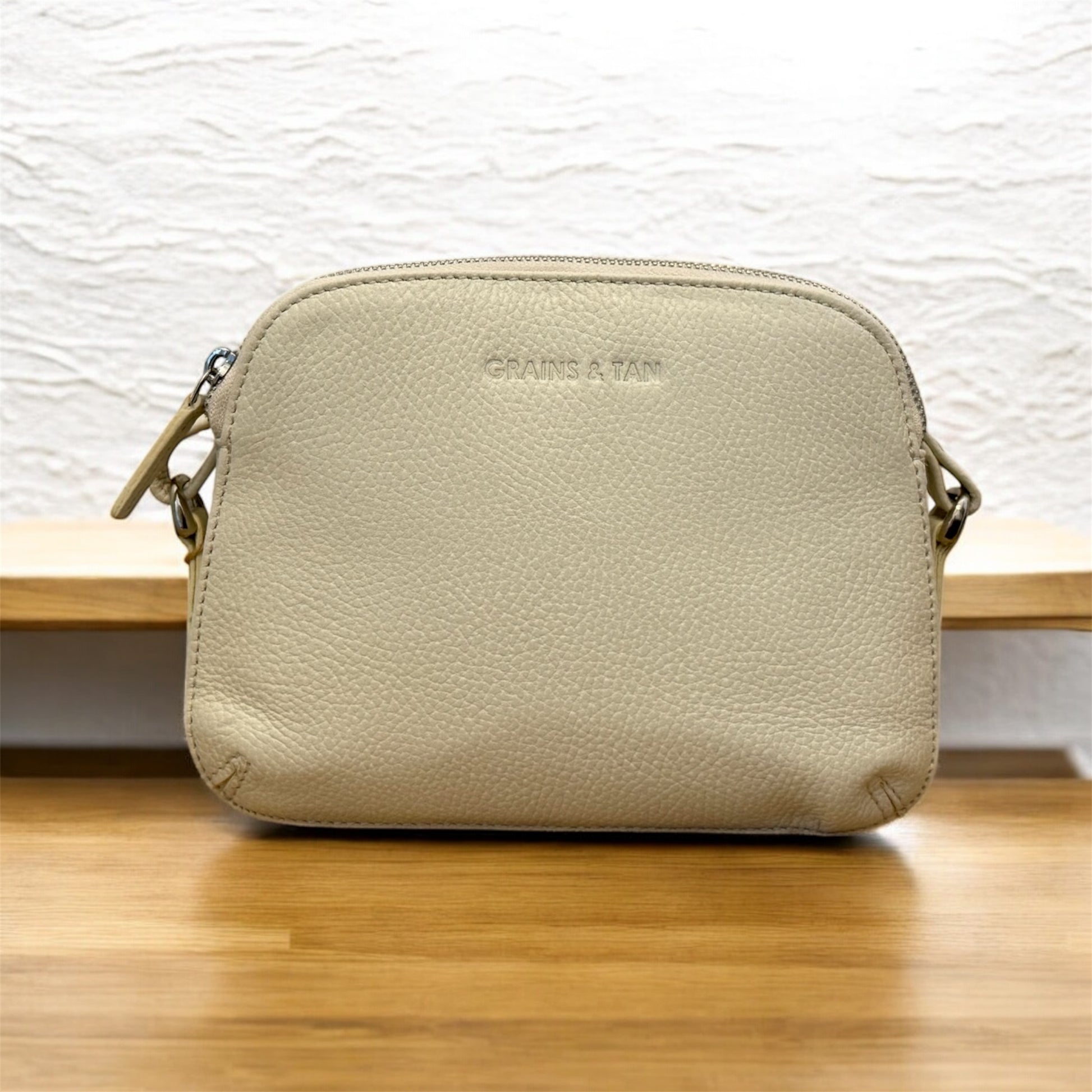 Grains & Tan Full-grain Leather Double-Zip Crossbody Bag
