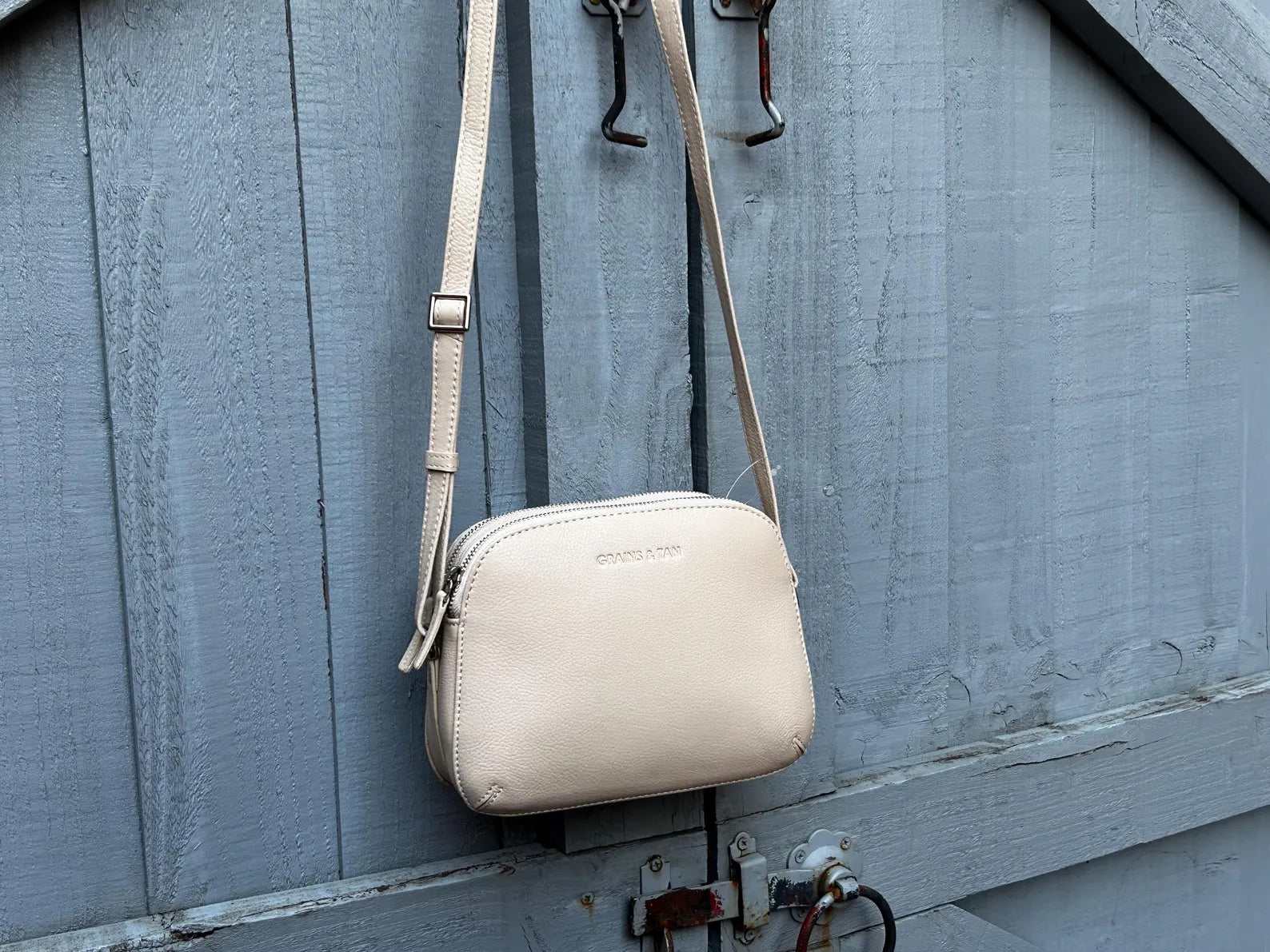 Grains & Tan Full-grain Leather Double-Zip Crossbody Bag