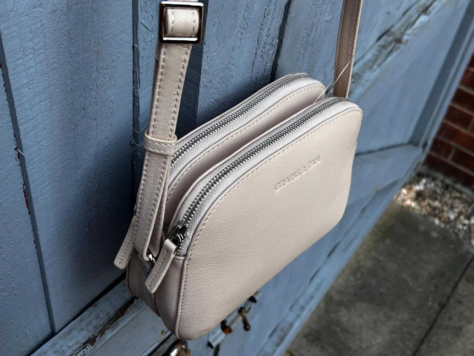 Grains & Tan Full-grain Leather Double-Zip Crossbody Bag