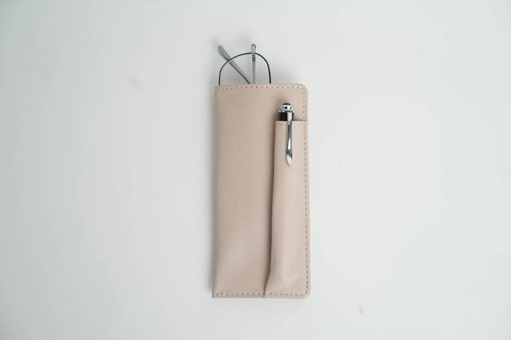 Grains & Tan Full-grain Leather Soft Glasses Case, Spectacle Case with a Pen Slot