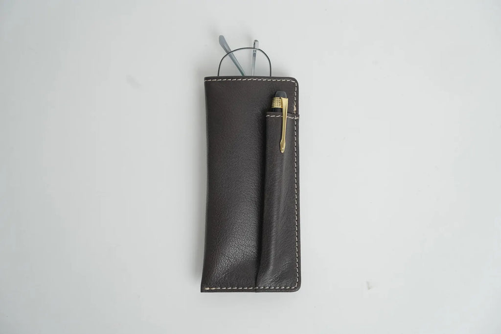 Grains & Tan Full-grain Leather Soft Glasses Case, Spectacle Case with a Pen Slot