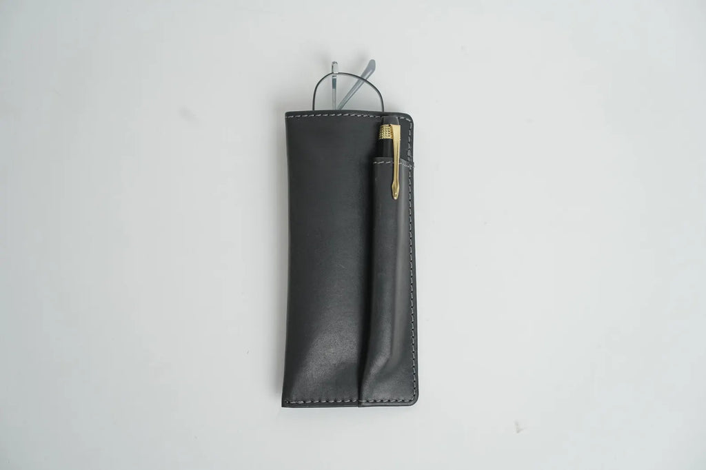 Grains & Tan Full-grain Leather Soft Glasses Case, Spectacle Case with a Pen Slot