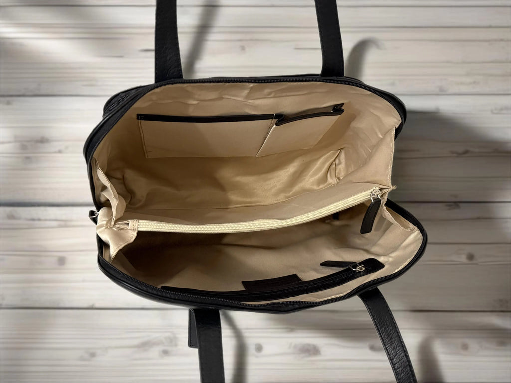 GT-H67 Grains & Tan Classic Multi-Compartment Ladies Work Bag with Long Strap, Made from Full-grain Cowhide