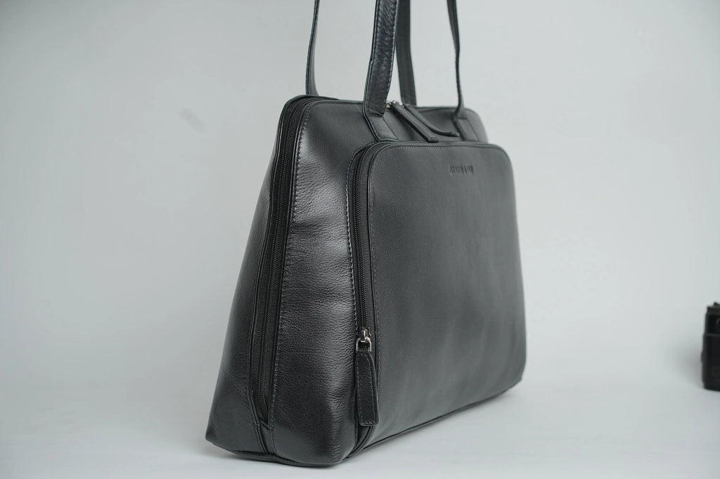 GT-H67 Grains & Tan Classic Multi-Compartment Ladies Work Bag with Long Strap, Made from Full-grain Cowhide