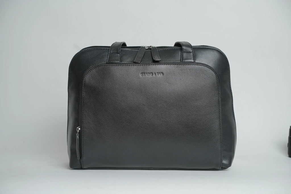 GT-H67 Grains & Tan Classic Multi-Compartment Ladies Work Bag with Long Strap, Made from Full-grain Cowhide