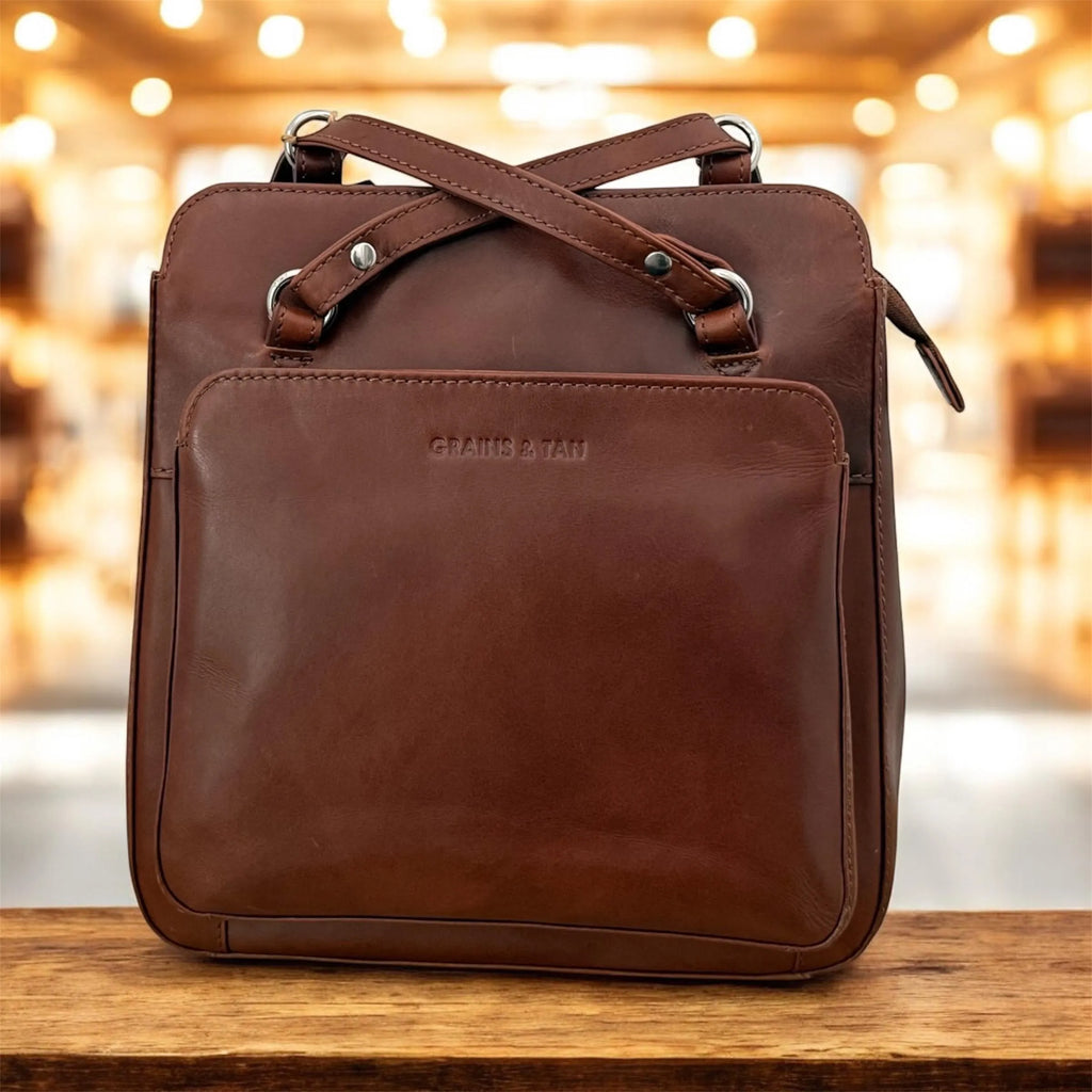GT-KH72 The Winchester Convertible Leather Backpack – Brown